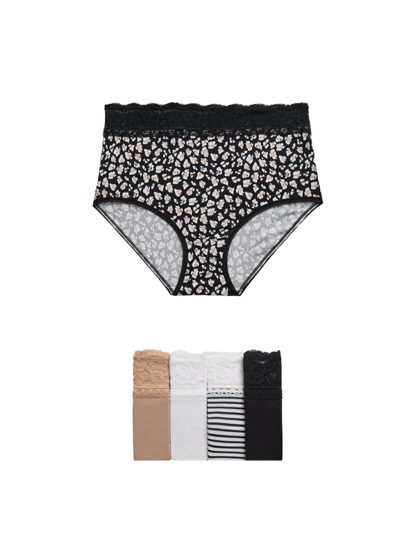 Marks & Spencer Kalhotky do pasu s potiskem a vysokým podílem bavlny, 5 ks Marks & Spencer bílá