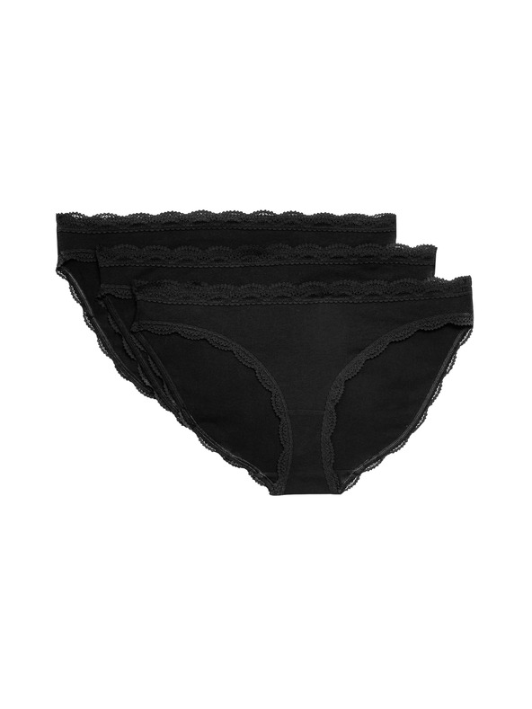 Marks & Spencer Bavlněné kalhotky s krajkou sada 3 ks Marks & Spencer černá