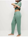 Marks & Spencer Žebrované pyžamové kalhoty s manžetovými lemy, s krajkou Marks & Spencer zelená