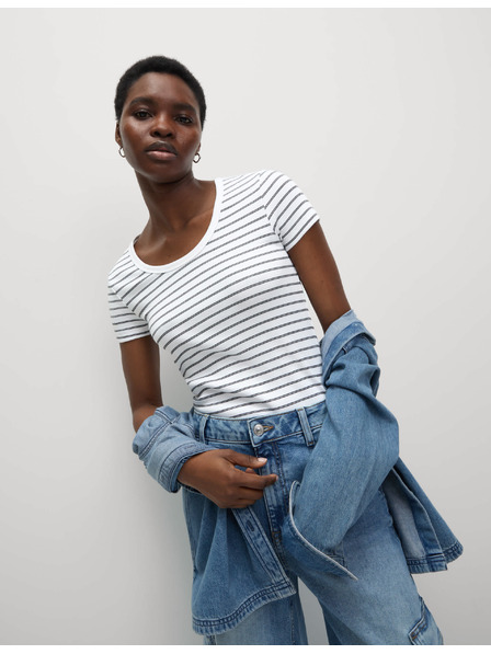 Marks & Spencer Pruhované tričko s oválným výstřihem, s vysokým podílem bavlny Marks & Spencer bílá