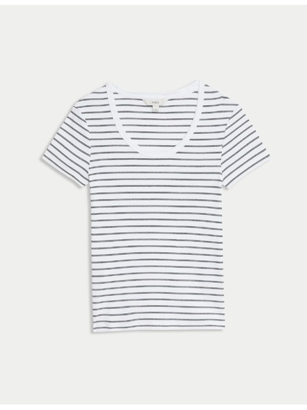 Marks & Spencer Pruhované tričko s oválným výstřihem, s vysokým podílem bavlny Marks & Spencer bílá