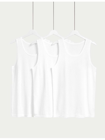 Marks & Spencer Klasická tílka z čisté bavlny bez rukávů, se síťovinou, 3 ks Marks & Spencer bílá