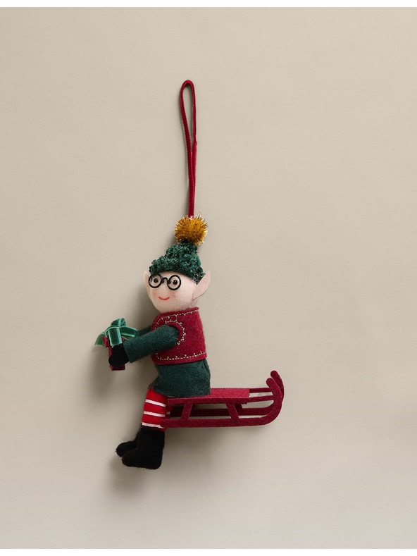 Marks & Spencer Závěsná plstěná dekorace v podobě elfa Marks & Spencer červená