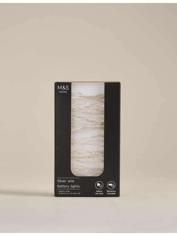 Marks & Spencer Teplé bílé LED drátěné světlo na baterie Marks & Spencer stříbrná