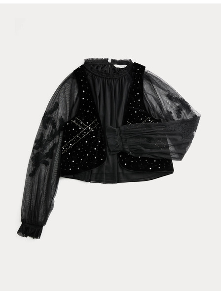 Marks & Spencer Sada sametové vesty a košile, 2 ks (6–16 let) Marks & Spencer černá