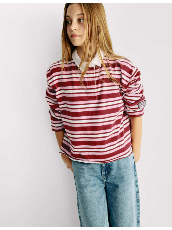 Marks & Spencer Pruhovaná sportovní košile z čisté bavlny (6–16 let) Marks & Spencer červená