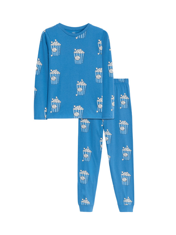 Marks & Spencer Pyžamo s potiskem čisté bavlny s motivem popcornu (3-16 let) Marks & Spencer modrá
