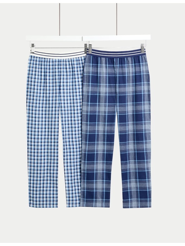 Marks & Spencer Kostkované pyžamové kalhoty z čisté bavlny, 2 ks v balení (6–16 let) Marks & Spencer modrá