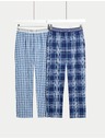 Marks & Spencer Kostkované pyžamové kalhoty z čisté bavlny, 2 ks v balení (6–16 let) Marks & Spencer modrá