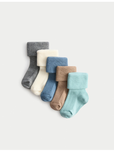 Marks & Spencer Žebrované dětské ponožky s vysokým podílem bavlny (0–2 roky), 5 párů v balení Marks & Spencer vícebarevná