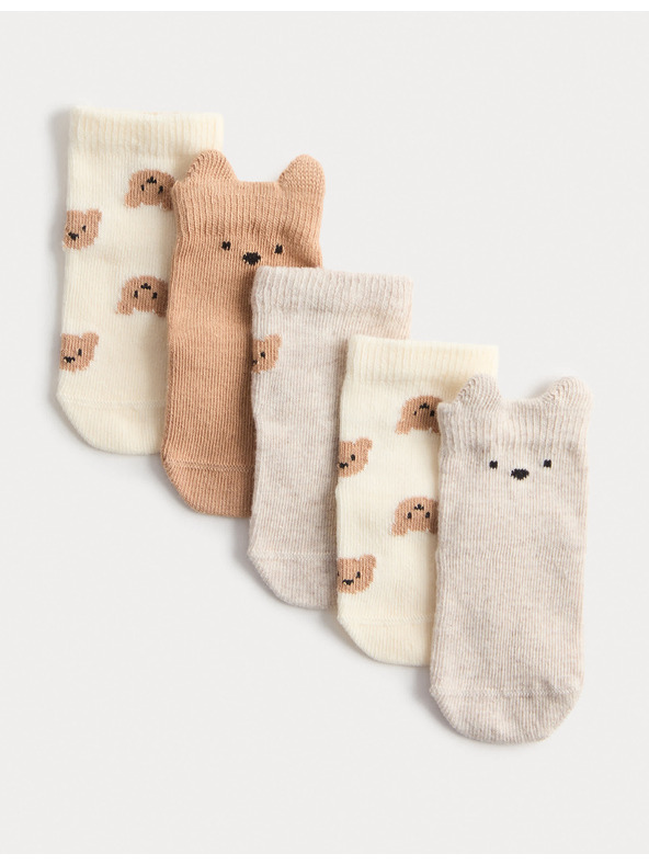 Marks & Spencer Balení 5 párů dětských ponožek Spencer Bear s vysokým podílem bavlny (0–3 roky) Marks & Spencer vícebarevná