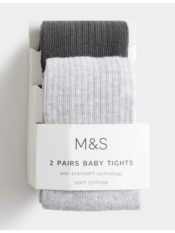 Marks & Spencer Sada 2 ks punčoch s žebrováním a vysokým podílem bavlny (0–3 roky) Marks & Spencer šedá
