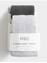 Marks & Spencer Sada 2 ks punčoch s žebrováním a vysokým podílem bavlny (0–3 roky) Marks & Spencer šedá
