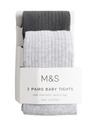 Marks & Spencer Sada 2 ks punčoch s žebrováním a vysokým podílem bavlny (0–3 roky) Marks & Spencer šedá