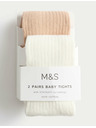 Marks & Spencer Sada 2 ks punčoch s žebrováním a vysokým podílem bavlny (0–3 roky) Marks & Spencer smetanová