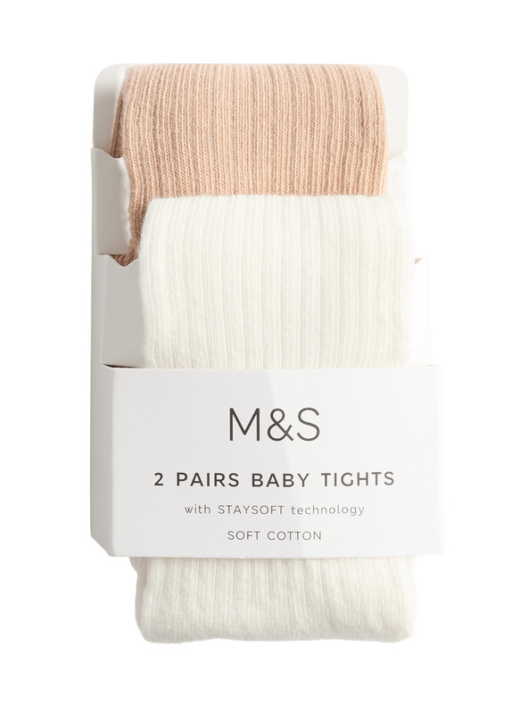Marks & Spencer Sada 2 ks punčoch s žebrováním a vysokým podílem bavlny (0–3 roky) Marks & Spencer smetanová