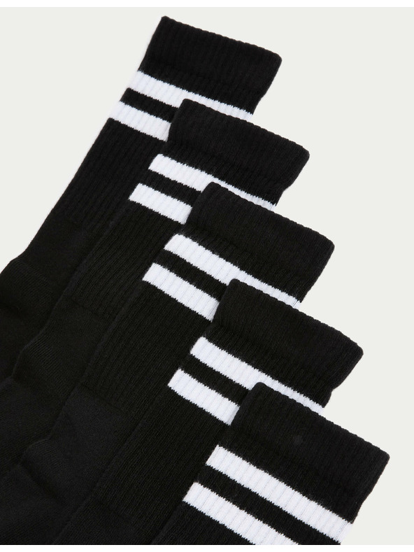 Marks & Spencer Pruhované sportovní ponožky s vysokým podílem bavlny, 5 párů Marks & Spencer černá