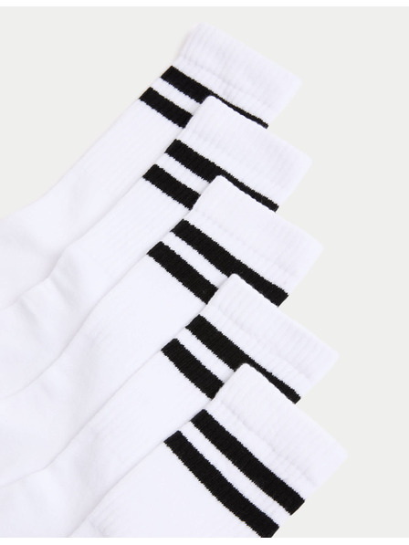 Marks & Spencer Proužkované sportovní ponožky s vysokým podílem bavlny, sada 5 párů (6 malé – 7 velké) Marks & Spencer bílá