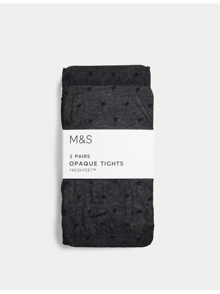 Marks & Spencer Neprůhledné puntíkované punčochové kalhoty, 2 ks v balení (2–14 let) Marks & Spencer černá