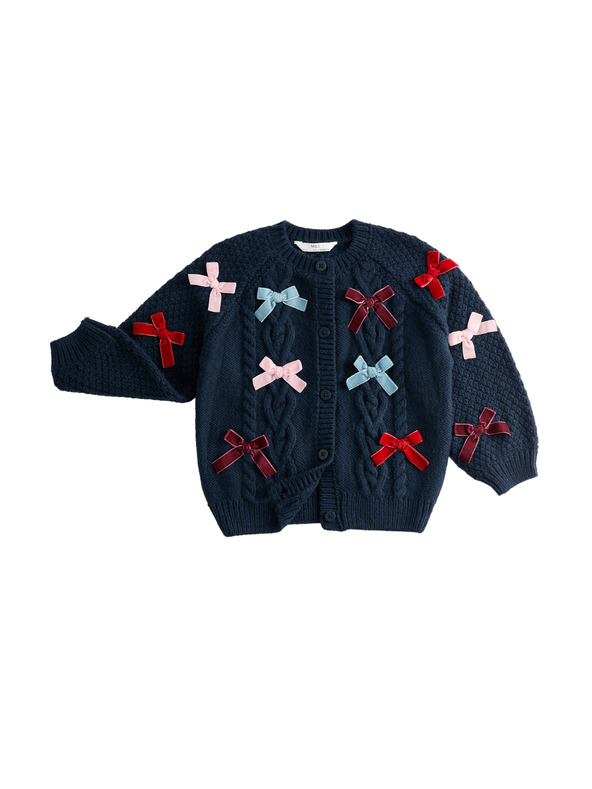 Marks & Spencer Pletený kardigan s mašlí a kabelkou (2–8 let) Marks & Spencer námořnická modrá