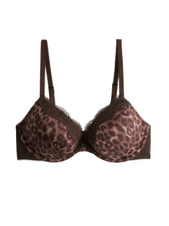 Marks & Spencer Dekoltová podprsenka s kosticemi a krajkou a potiskem Marks & Spencer hnědá