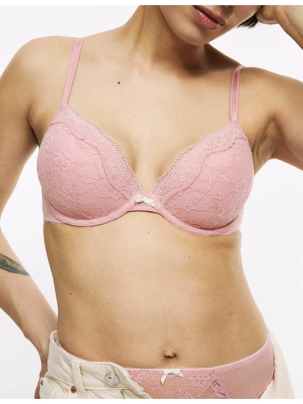 Marks & Spencer Dekoltová podprsenka s kosticemi a krajkou, vel. A–E Marks & Spencer růžová