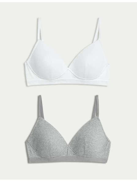 Marks & Spencer Sada 2 ks žebrovaných prvních podprsenek bez kostic, s vysokým podílem bavlny, vel. AA–D Marks & Spencer bílá