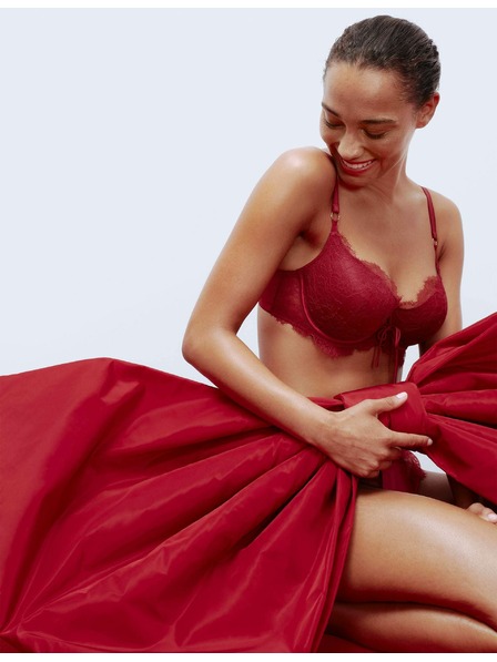 Marks & Spencer Balkonová podprsenka s kosticemi a motivem Forget Me Not, vel. A–E Marks & Spencer červená