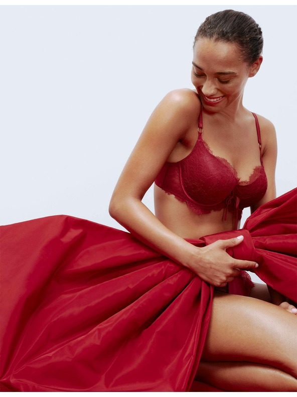 Marks & Spencer Balkonová podprsenka s kosticemi a motivem Forget Me Not, vel. A–E Marks & Spencer červená