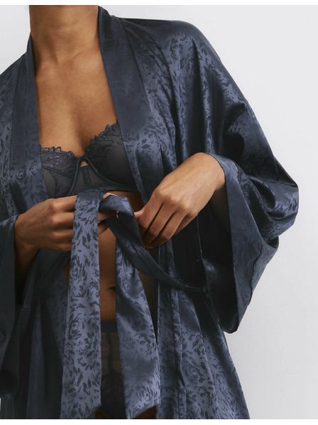 Marks & Spencer Saténový žakárový župánek Lisianthus s květinovým motivem Marks & Spencer šedá