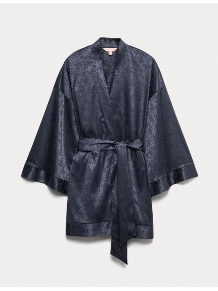 Marks & Spencer Saténový žakárový župánek Lisianthus s květinovým motivem Marks & Spencer šedá