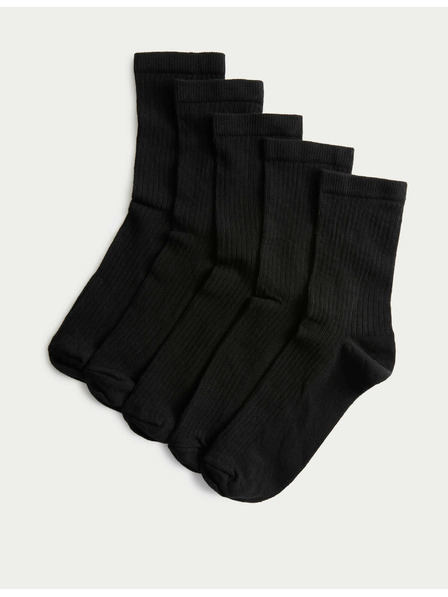 Marks & Spencer Žebrované kotníkové ponožky s vysokým podílem bavlny, sada 5 ks Marks & Spencer černá
