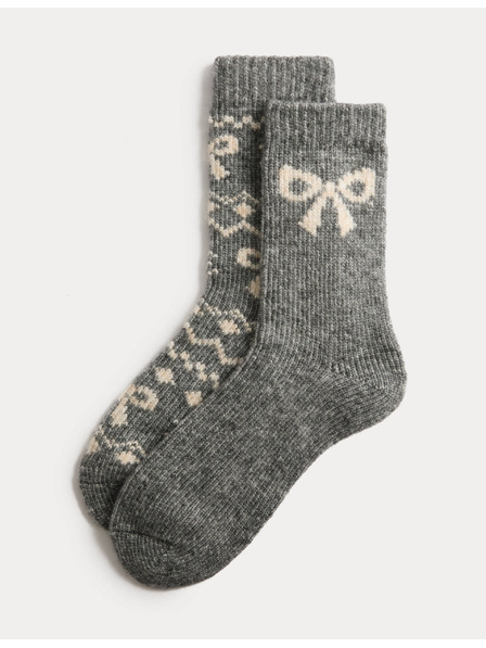 Marks & Spencer Sada 2 párů kotníkových termo ponožek s mašličkou Marks & Spencer šedá