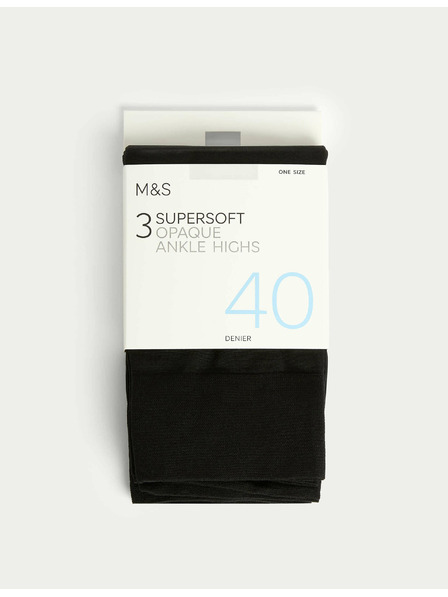 Marks & Spencer Neprůhledné velmi měkké kotníkové ponožky, 40 DEN, 3 páry v balení Marks & Spencer černá