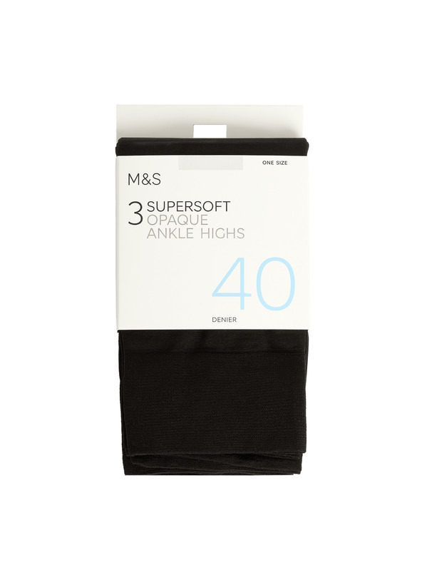 Marks & Spencer Neprůhledné velmi měkké kotníkové ponožky, 40 DEN, 3 páry v balení Marks & Spencer černá