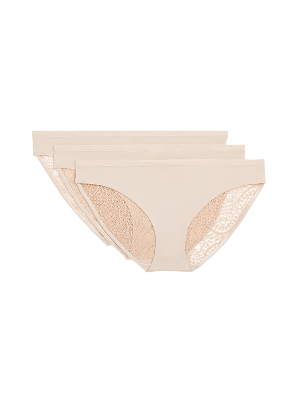 Marks & Spencer Bikiny kalhotky Body Soft™ s krajkou, sada 3 ks Marks & Spencer béžová