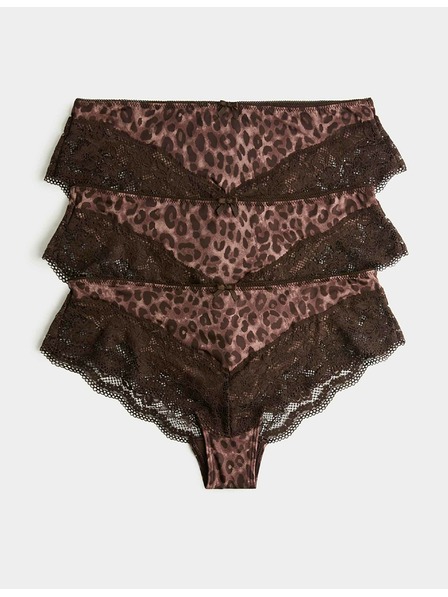 Marks & Spencer Brazilské kalhotky s krajkovým lemem, 3 ks v balení Marks & Spencer hnědá