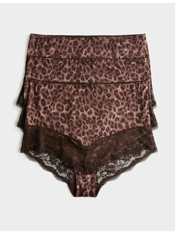 Marks & Spencer Kalhotky do pasu s krajkovým lemem a leopardím potiskem, 3 ks v balení Marks & Spencer hnědá