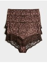 Marks & Spencer Kalhotky do pasu s krajkovým lemem a leopardím potiskem, 3 ks v balení Marks & Spencer hnědá