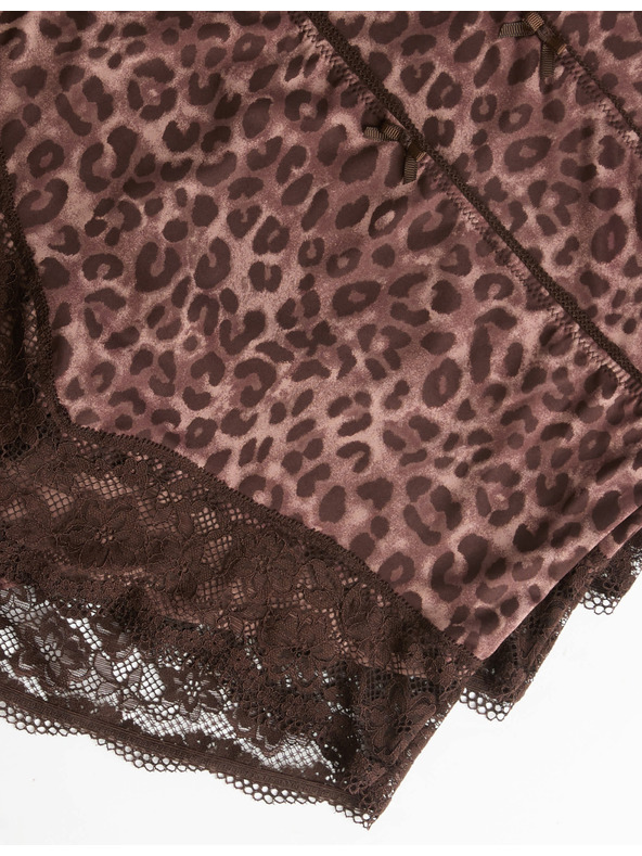 Marks & Spencer Kalhotky do pasu s krajkovým lemem a leopardím potiskem, 3 ks v balení Marks & Spencer hnědá