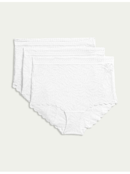 Marks & Spencer Krajkové kalhotky do pasu s technologií Flexifit™, 3 ks Marks & Spencer bílá