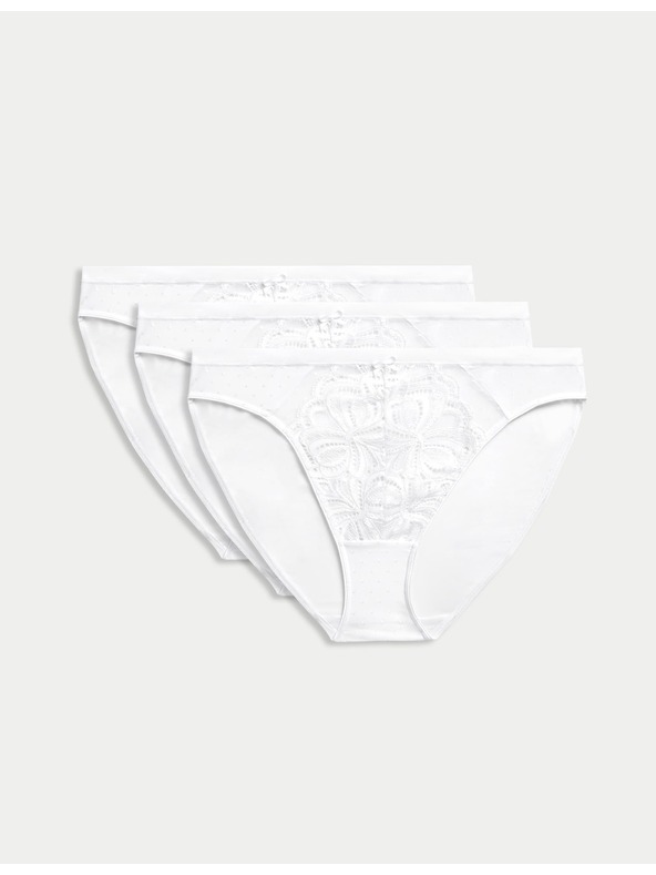 Marks & Spencer Vysoce střižené krajkové kalhotky Amelia, 3 ks v balení Marks & Spencer bílá