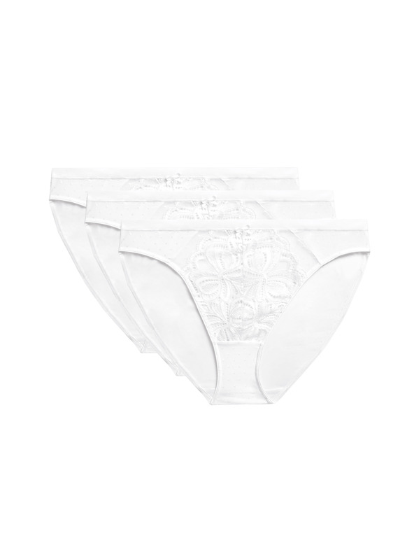 Marks & Spencer Vysoce střižené krajkové kalhotky Amelia, 3 ks v balení Marks & Spencer bílá