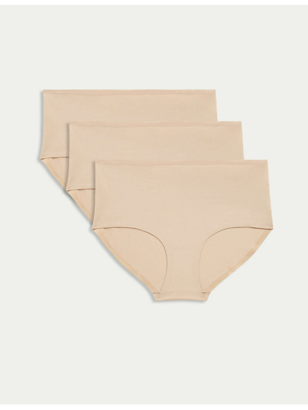 Marks & Spencer Šortkové kalhotky s vysokým pasem bez viditelných lemů Cool Comfort, 3 ks Marks & Spencer béžová