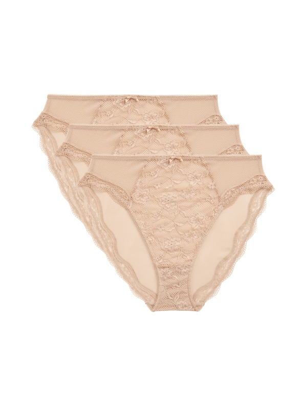 Marks & Spencer Vysoce střižené krajkové kalhotky s vysokým pasem Jasmine, 3 ks Marks & Spencer béžová