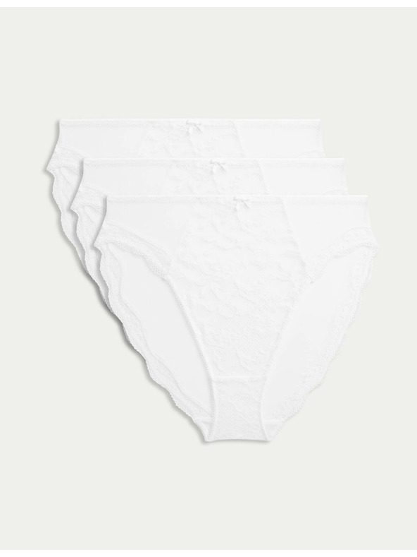 Marks & Spencer Vysoce střižené krajkové kalhotky s vysokým pasem Jasmine, 3 ks Marks & Spencer bílá