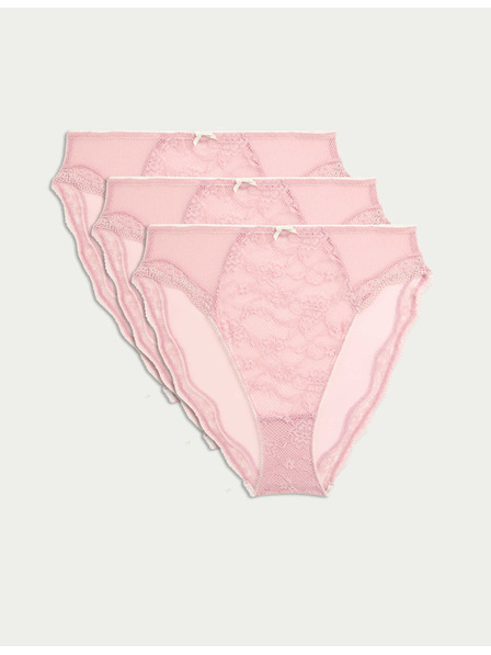 Marks & Spencer Vysoce střižené krajkové kalhotky s vysokým pasem Jasmine, 3 ks Marks & Spencer růžová