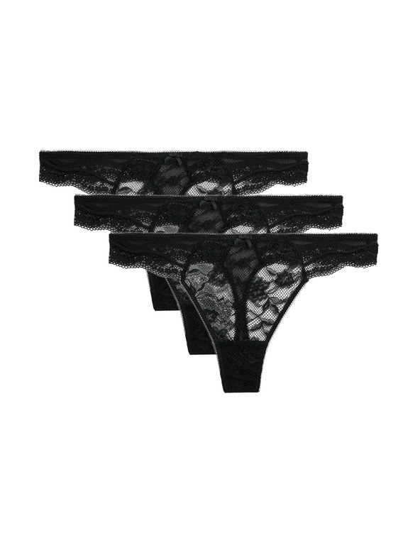 Marks & Spencer Krajková tanga Jasmine, 3 ks Marks & Spencer černá