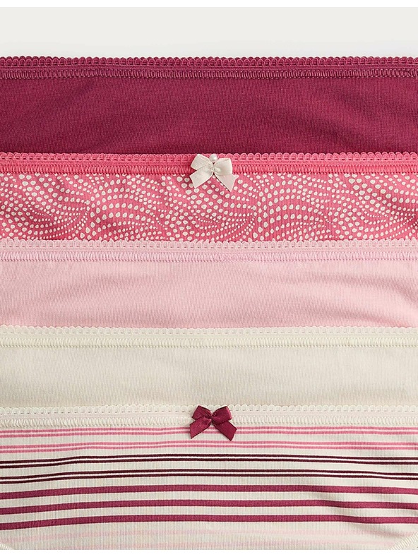 Marks & Spencer Krajkové bikiny kalhotky z bavlny Lycra™ s potiskem, 5 ks Marks & Spencer růžová