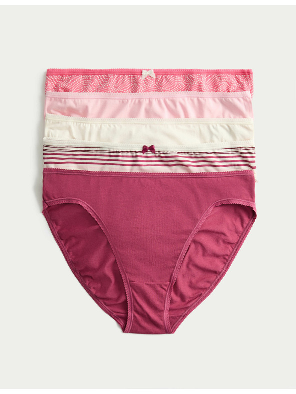 Marks & Spencer Vysoce střižené kalhotky z bavlny a materiálu Lycra™, 5 ks Marks & Spencer růžová